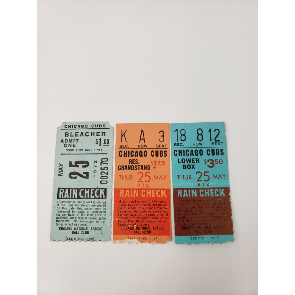 1972 Chicago Cubs Ticket Stubs 05/25 Lot Of 3 Jerry Koosman First Save NY Mets